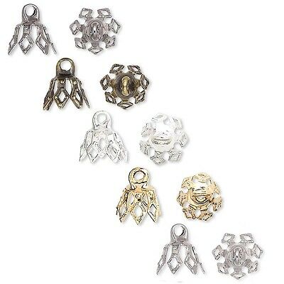 100 Plated Brass Bell Bead End Charm Caps With Loop & 7 Filigree Prong Legs